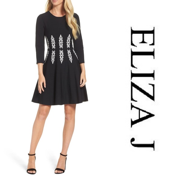 Eliza J Dresses & Skirts - Eliza J Three-Quarter Sleeve Fit & Flare Dress